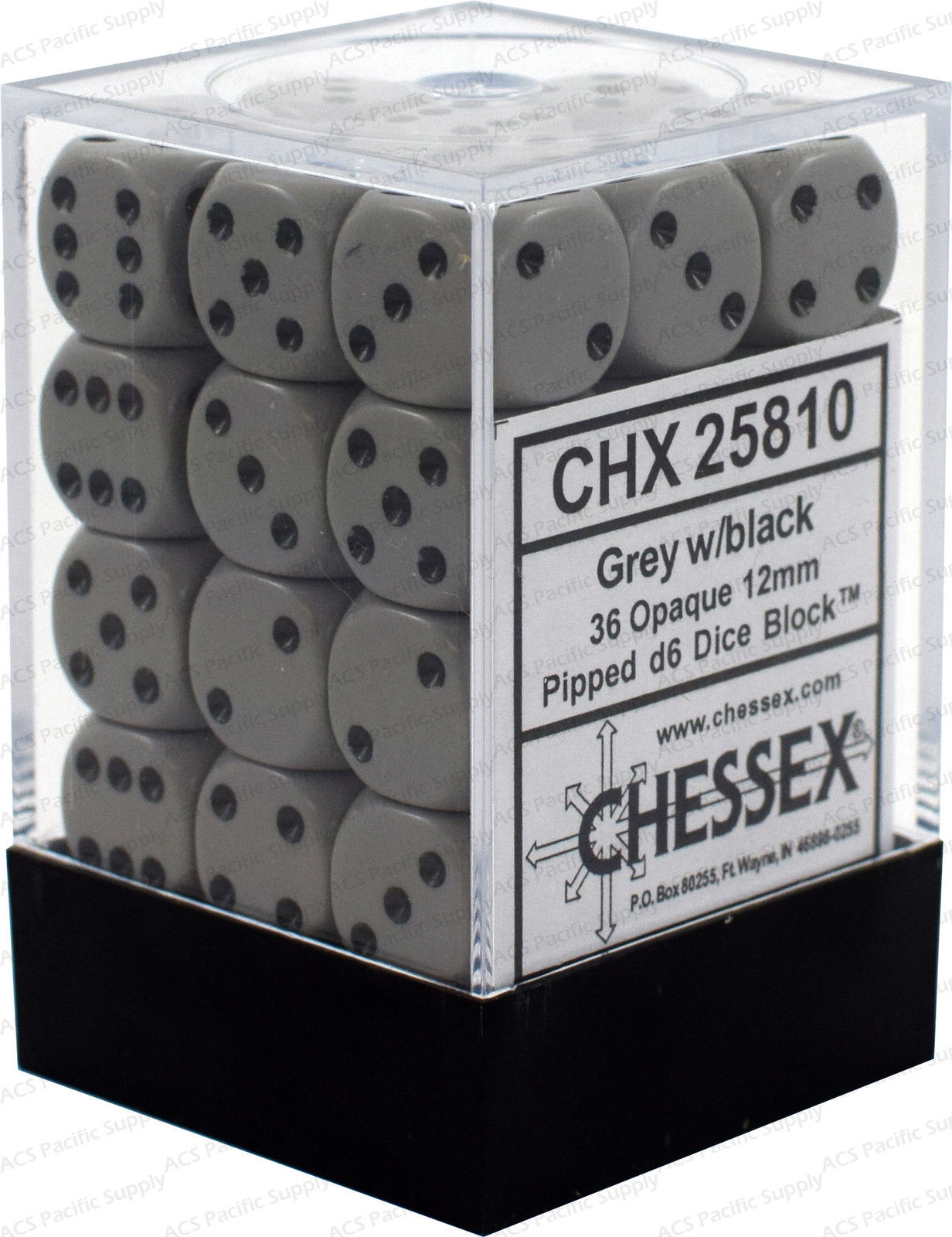 Chessex Opaque 36x 12mm Dice Grey with Black